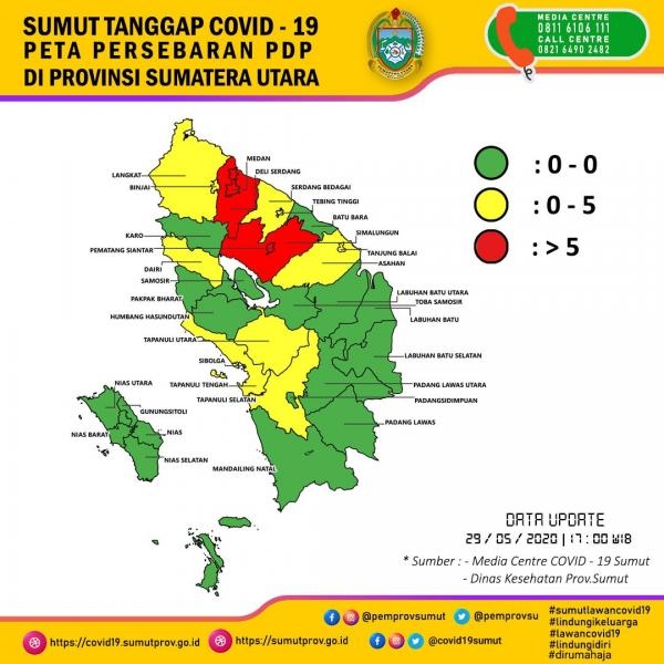 Peta Persebaran PDP di Provinsi Sumatera Utara 29 Mei 2020 
